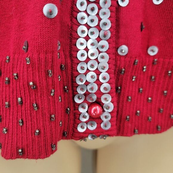 Liz Claiborne Silk Blend Red Embellished Cardigan Sweater Beaded Lined - Picture 5 of 12
